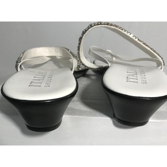 ITALIAN SHOEMAKERS Sandals White Wedge Size 8 Womens Rhinestone Embellished - Picture 6 of 9